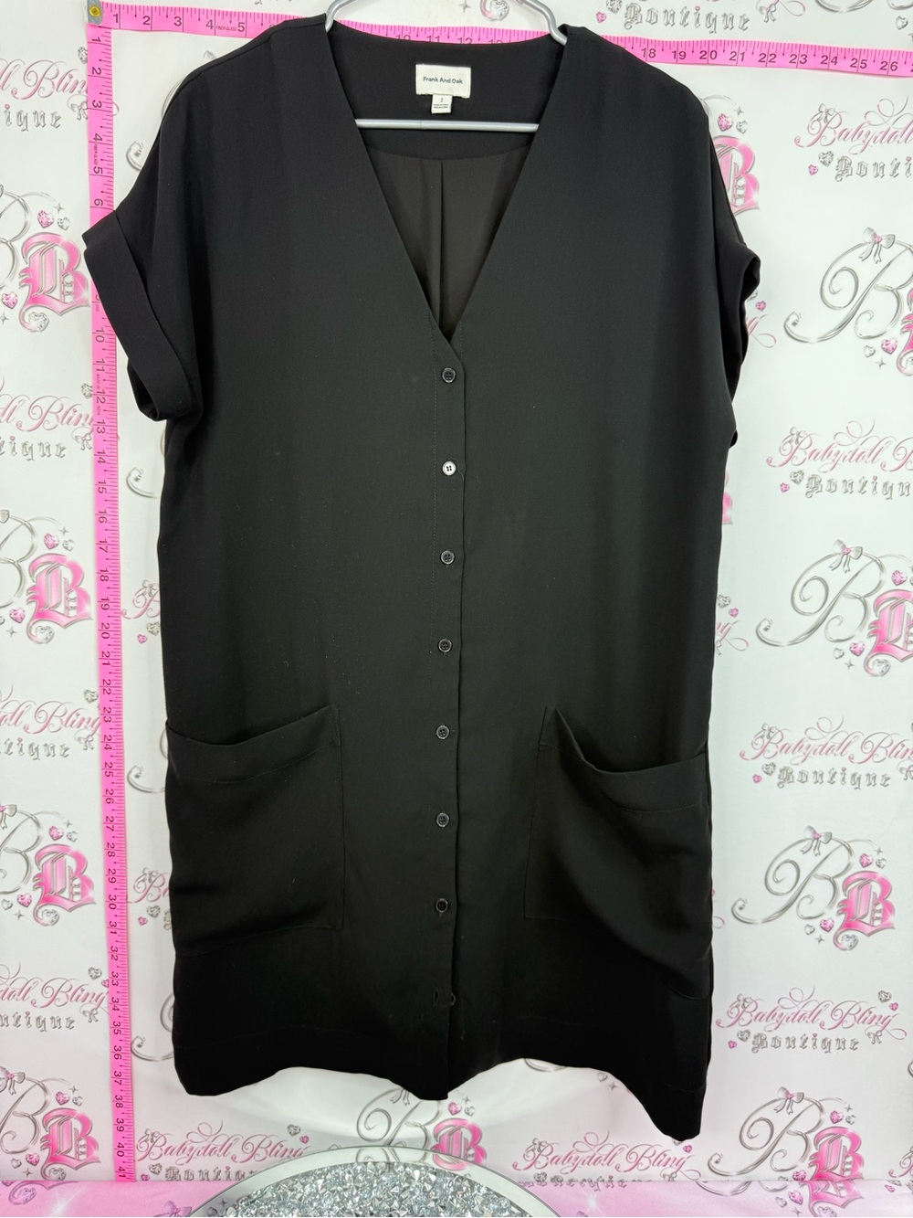 Frank & Oak Black Short-Sleeve Button-Front Tunic